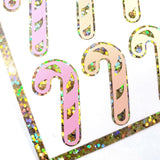 Pastel Candy Cane Stickers, set of 30 Christmas peppermint stickers for holiday cards, ornaments, paper stationery, gift tags and wrap.