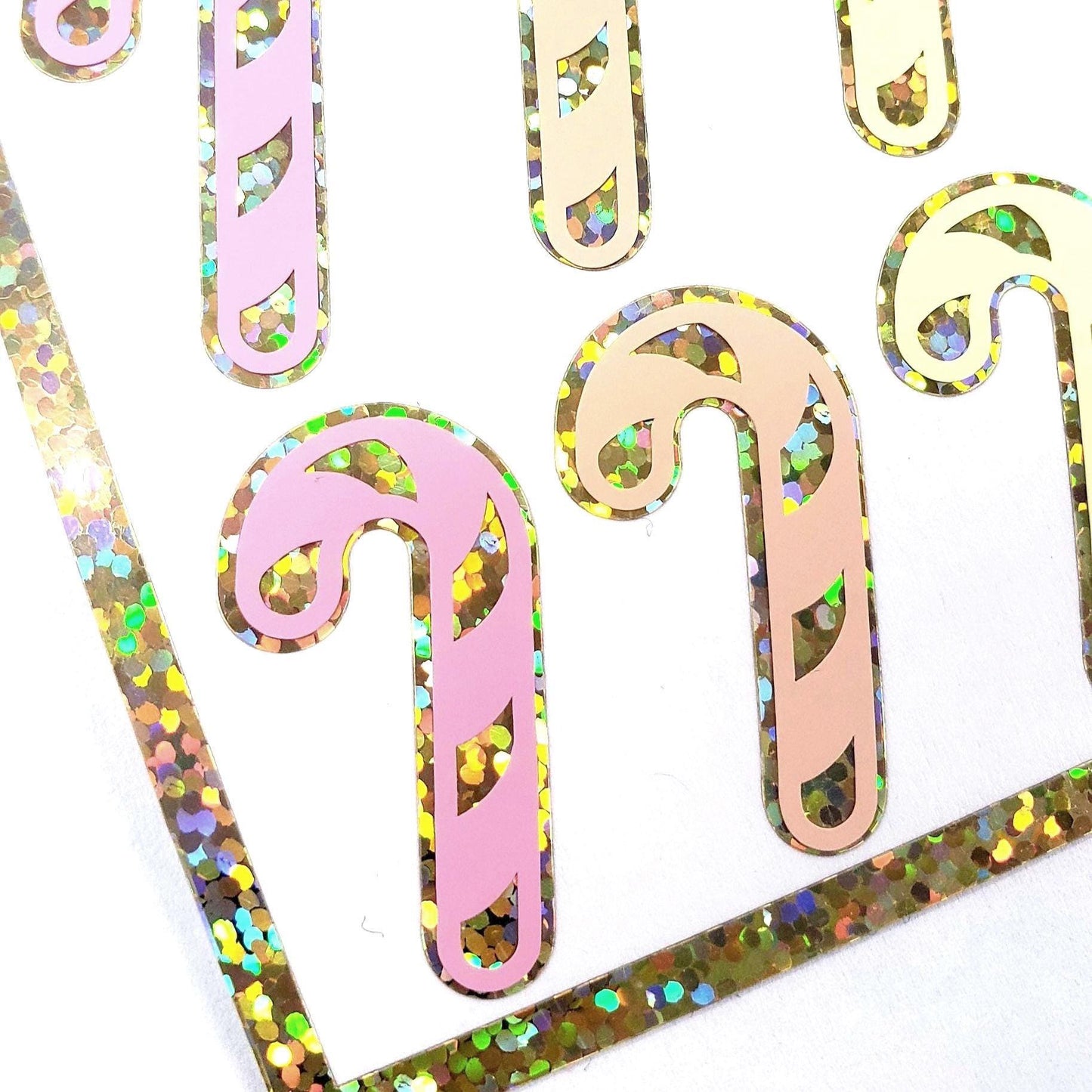 Pastel Candy Cane Stickers, set of 30 Christmas peppermint stickers for holiday cards, ornaments, paper stationery, gift tags and wrap.