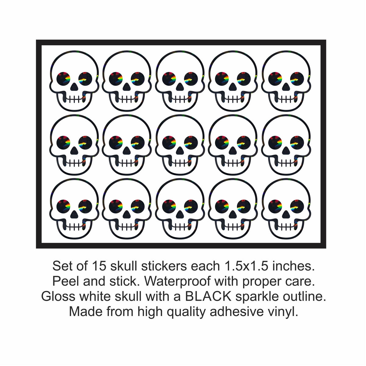 Skull Stickers, sheet of 28 or 15 black and white Halloween skeletons for party favors and crafts