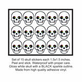 Skull Stickers, sheet of 28 or 15 black and white Halloween skeletons for party favors and crafts