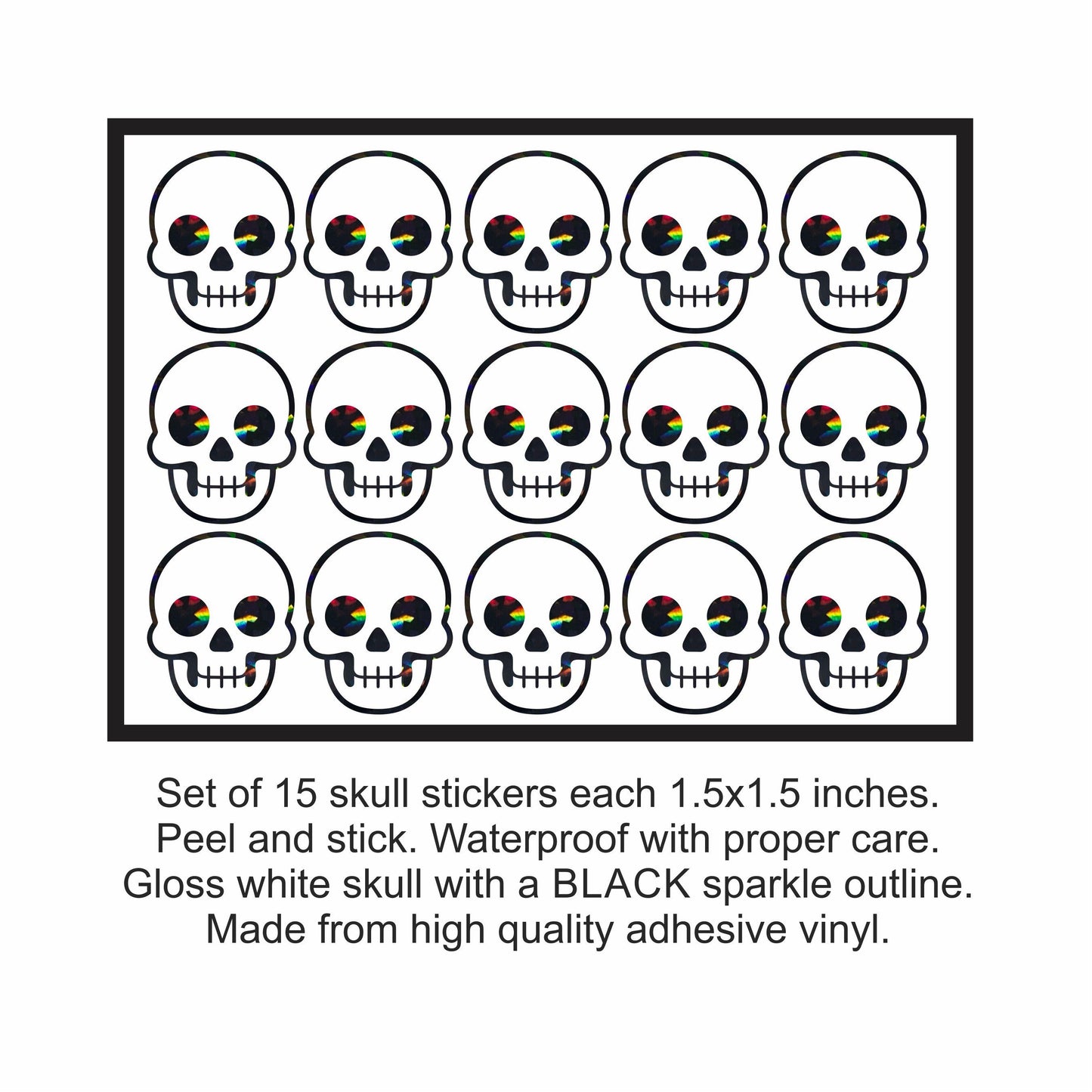 Skull Stickers, sheet of 28 or 15 black and white Halloween skeletons for party favors and crafts