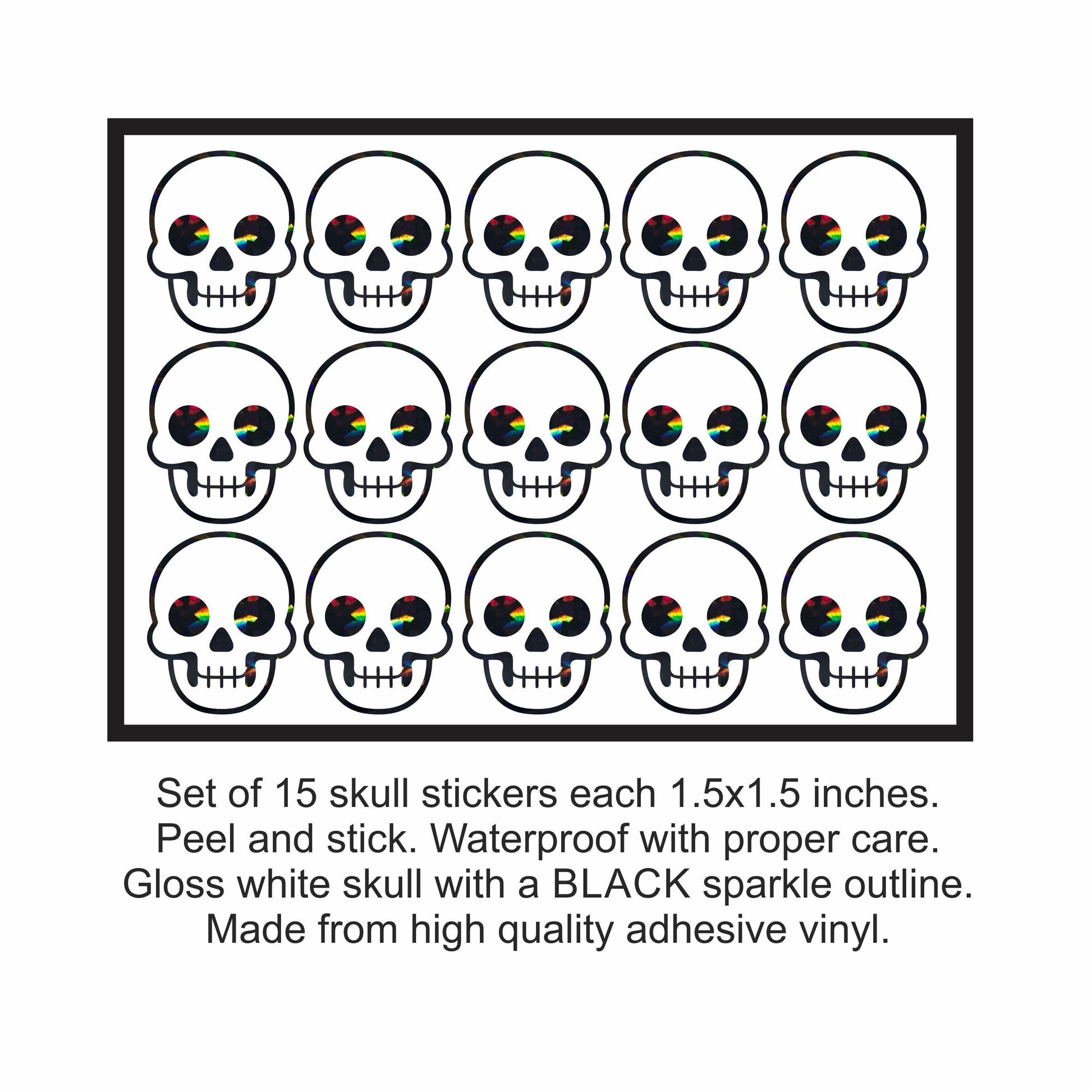 Skull Stickers, sheet of 28 or 15 black and white Halloween skeletons for party favors and crafts