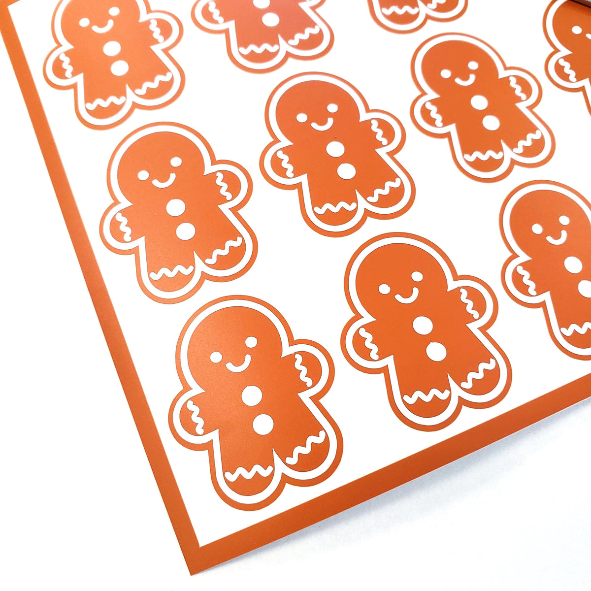 Gingerbread Man Stickers – Set of 15 Vinyl Holiday Cookie Stickers, Cute Planner Stickers, Christmas Scrapbooking.