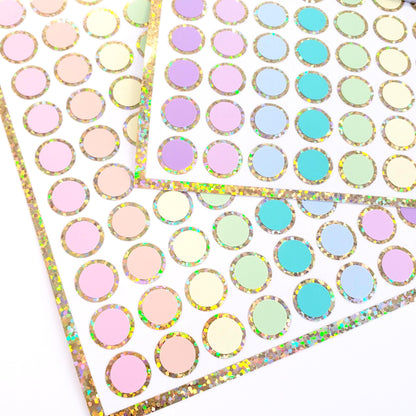 Pastel Colors Rainbow Dot Stickers, set of 96 small round multi color vinyl dot decals, each dot 1/2 inch.