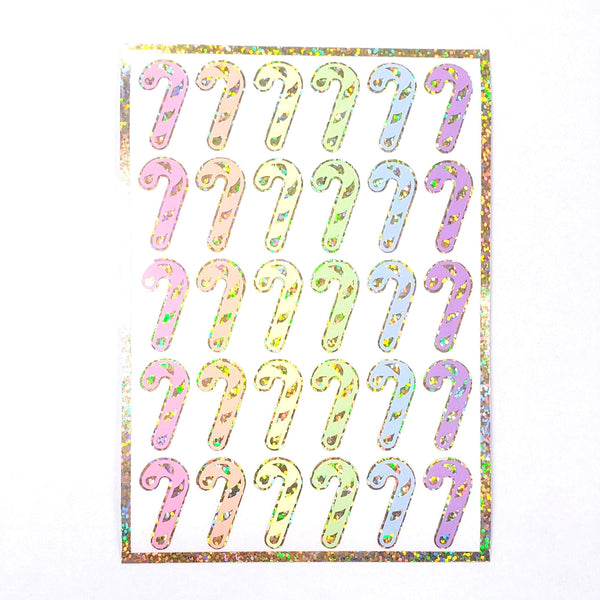 Pastel Candy Cane Stickers, set of 30 Christmas peppermint stickers for holiday cards, ornaments, paper stationery, gift tags and wrap.