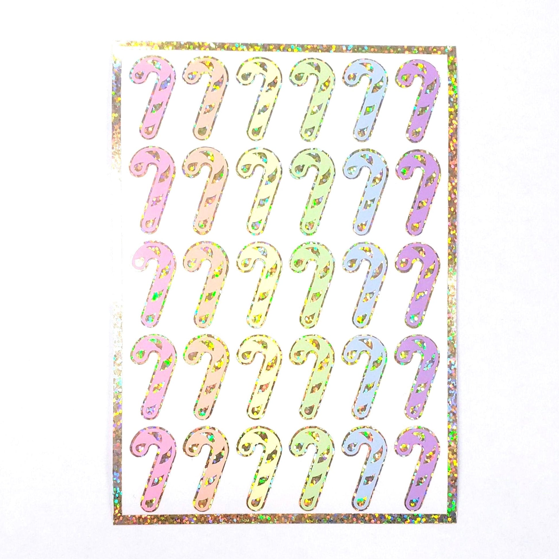 Pastel Candy Cane Stickers, set of 30 Christmas peppermint stickers for holiday cards, ornaments, paper stationery, gift tags and wrap.