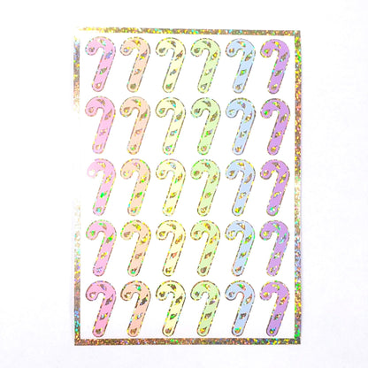 Pastel Candy Cane Stickers, set of 30 Christmas peppermint stickers for holiday cards, ornaments, paper stationery, gift tags and wrap.