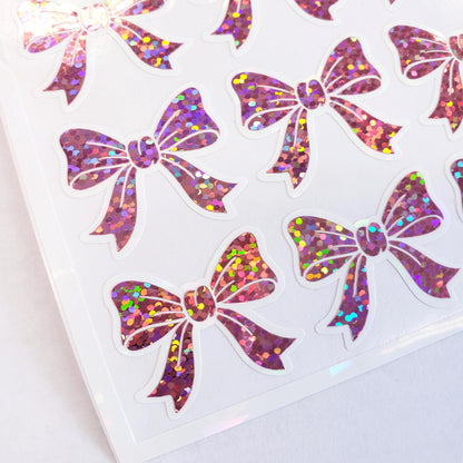 Pink Glitter Bow Stickers – set of 20 Coquette Aesthetic Bows for Scrapbooking, Journals, Baby Shower, Gender Reveal.