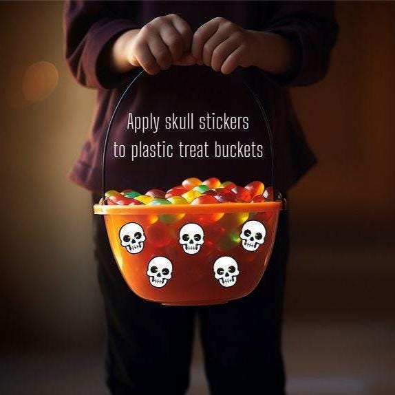 Skull Stickers, sheet of 28 or 15 black and white Halloween skeletons for party favors and crafts