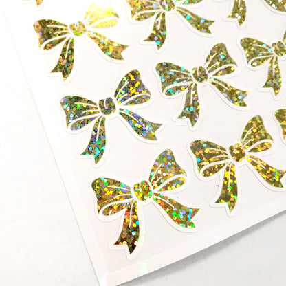 Gold Glitter Bow Stickers – set of 20 Sparkly Gold Bows for Holiday Card Envelopes, Scrapbooking, Journals, Gift Tags.