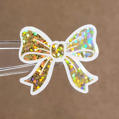 Gold Glitter Bow Stickers – set of 20 Sparkly Gold Bows for Holiday Card Envelopes, Scrapbooking, Journals, Gift Tags.