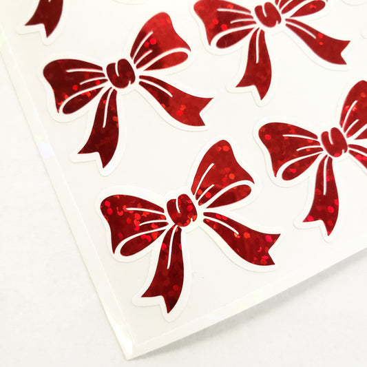 Red Glitter Bow Stickers – set of 20 Sparkly Bows for Christmas and Birthday Card Envelopes, Scrapbooking, Journals, Gift Tags.