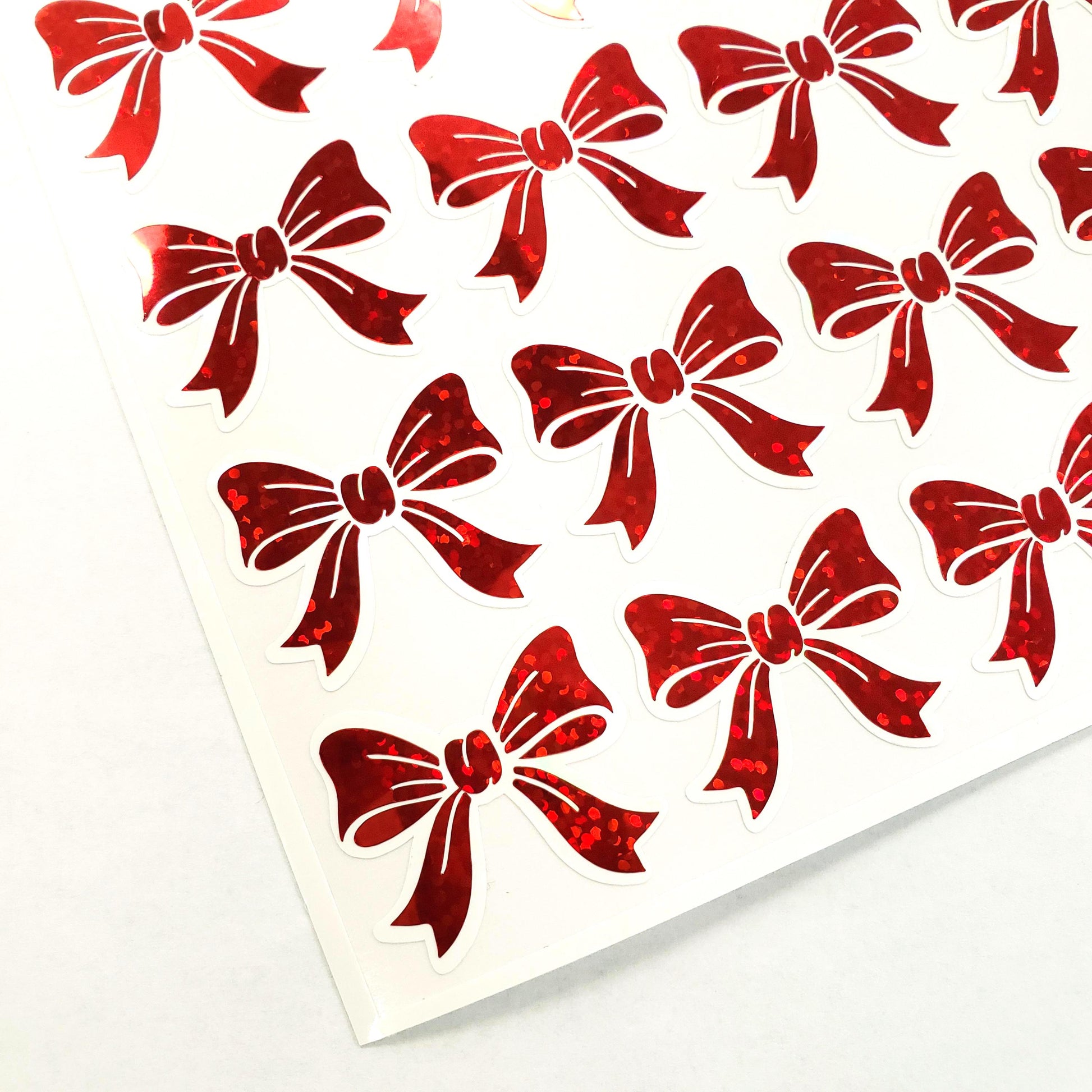 Red Glitter Bow Stickers – set of 20 Sparkly Bows for Christmas and Birthday Card Envelopes, Scrapbooking, Journals, Gift Tags.