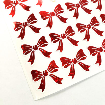 Red Glitter Bow Stickers – set of 20 Sparkly Bows for Christmas and Birthday Card Envelopes, Scrapbooking, Journals, Gift Tags.