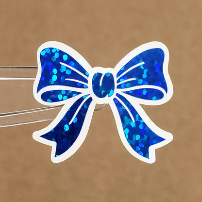 Blue Glitter Bow Stickers, Waterproof Vinyl Ribbon Decals - Set of 20