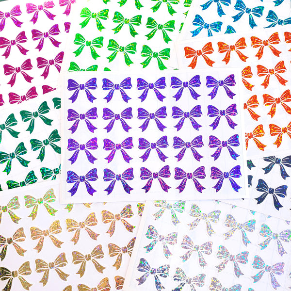Lilac Purple Bow Stickers, set of 20 Sparkly Ribbon Vinyl Decals, craft supply for scrapbooking