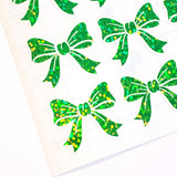 Spring Green Bow Stickers – set of 20 Sparkly Bows for Christmas and Birthday Card Envelopes, Scrapbooking, Journals, Gift Tags.