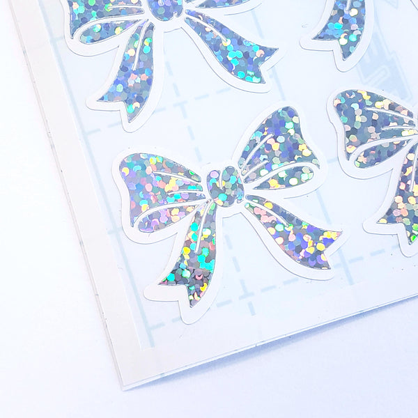 Silver Bow Stickers, set of 20
