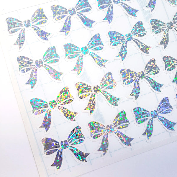 Silver Bow Stickers, set of 20