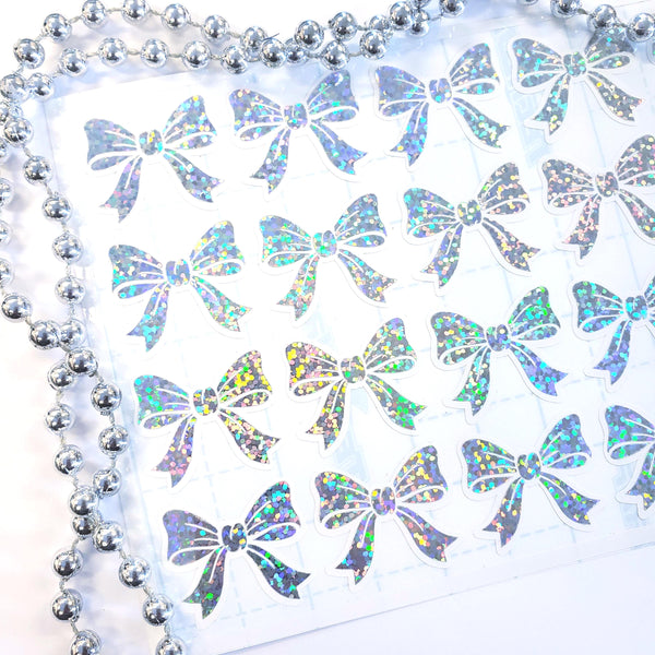 Silver Bow Stickers, set of 20