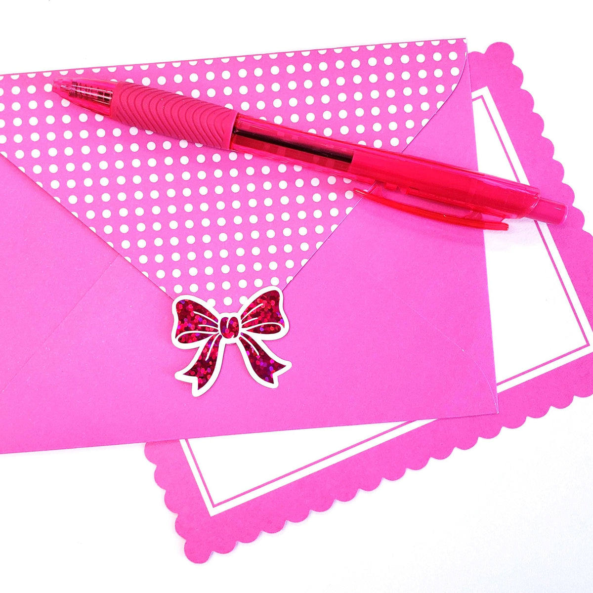 Hot Pink Bow Stickers – set of 20 Coquette Aesthetic Sparkly Bows for Envelopes, Notecards, Scrapbooking and Journals.