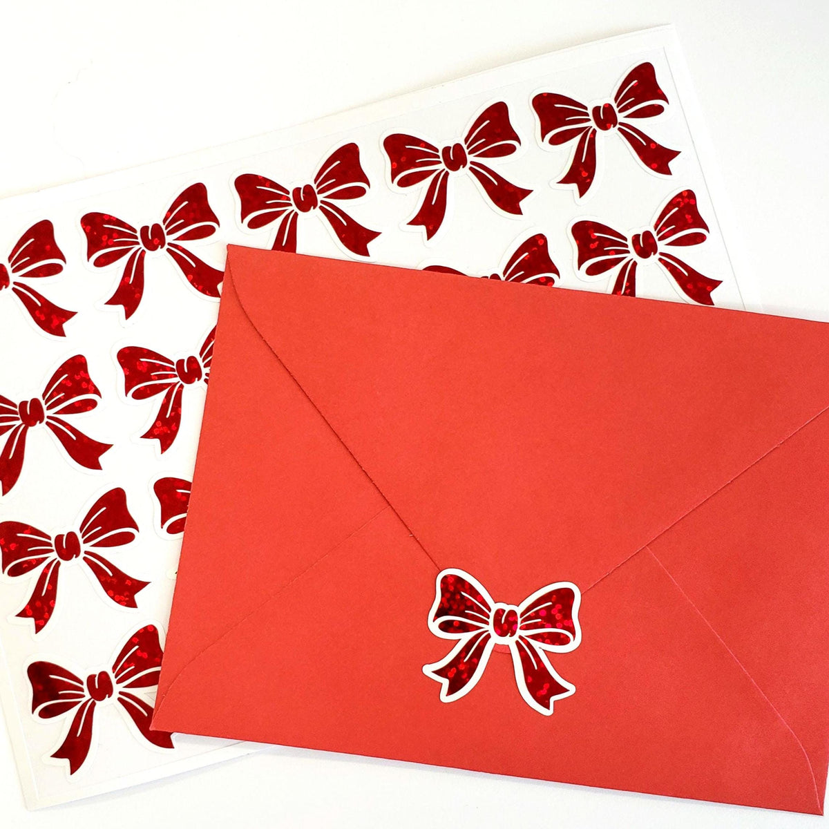 Red Glitter Bow Stickers