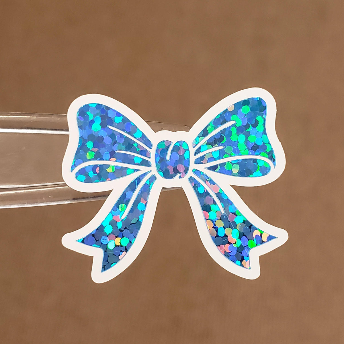 Light Blue Bow Stickers, set of 20 Sparkly Ribbon Vinyl Decals, craft supply for scrapbooking, baby boy gender reveal.