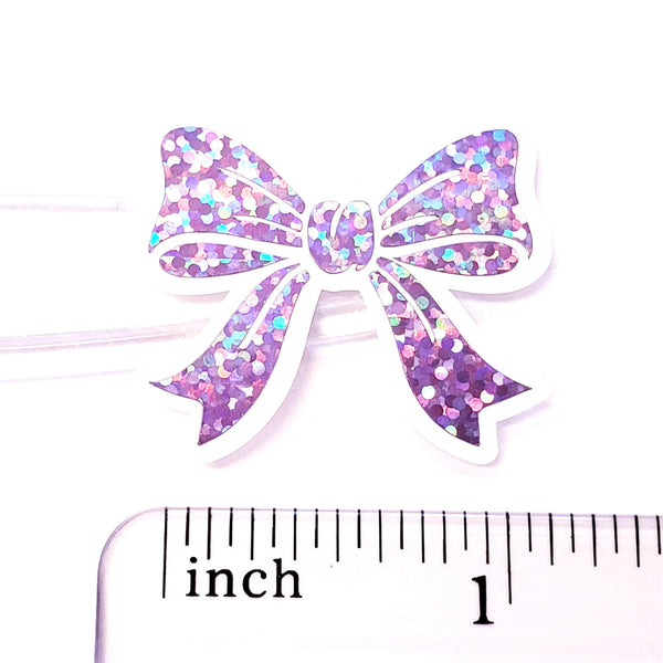Lilac Purple Bow Stickers, set of 20 Sparkly Ribbon Vinyl Decals, craft supply for scrapbooking