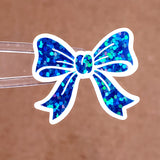 Bright Blue Bow Stickers, set of 20 Sparkly Ribbon Vinyl Decals, craft supply for scrapbooking, baby boy gender reveal.