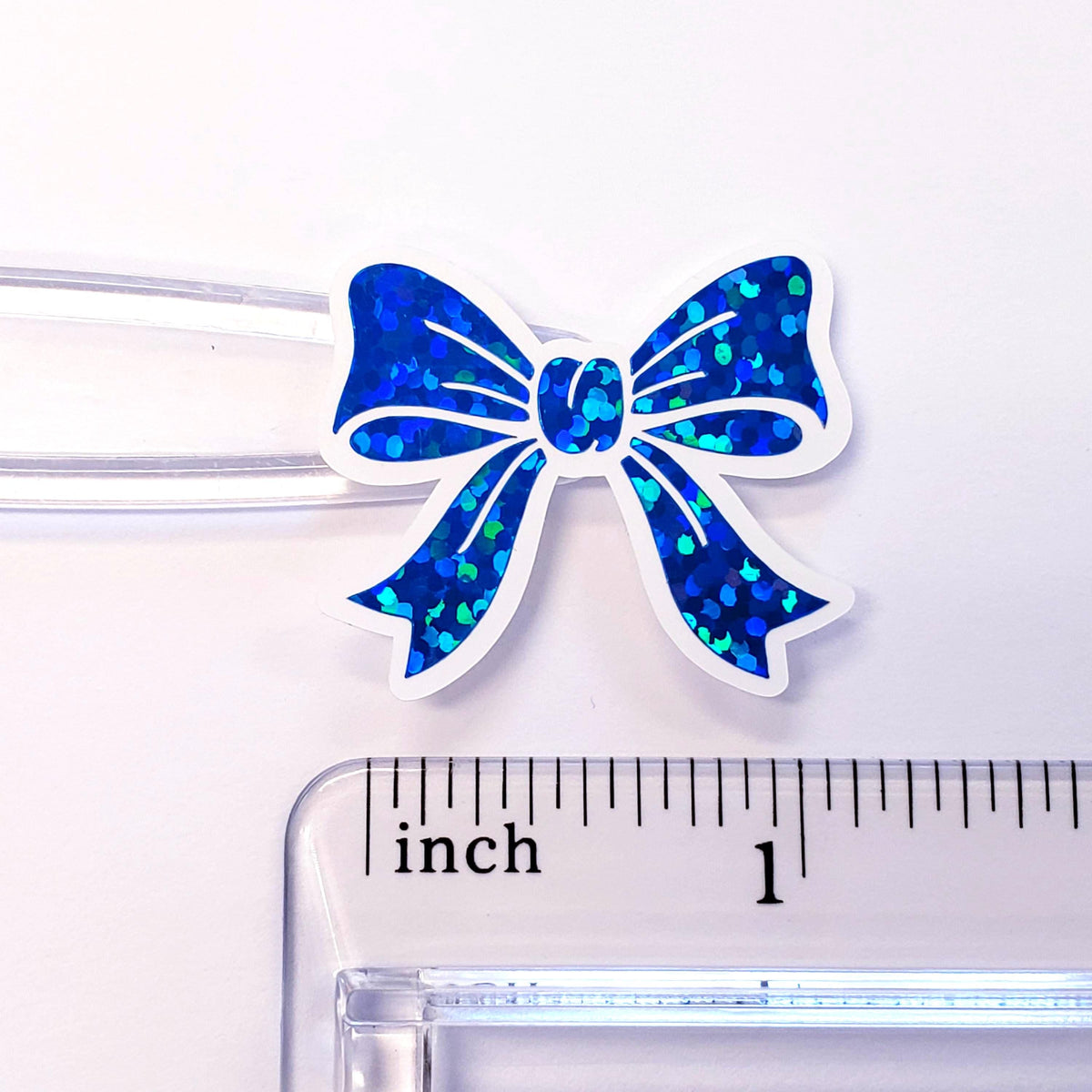 Bright Blue Bow Stickers, set of 20 Sparkly Ribbon Vinyl Decals, craft supply for scrapbooking, baby boy gender reveal.