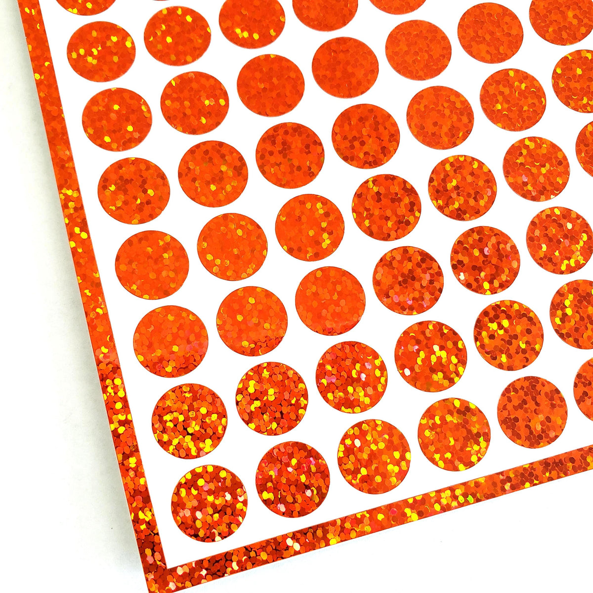 Orange Dot Stickers, set of 95 Sparkly Glitter Dots for Bullet Journaling, Scrapbooks and Crafts. 1/2 inch dots.