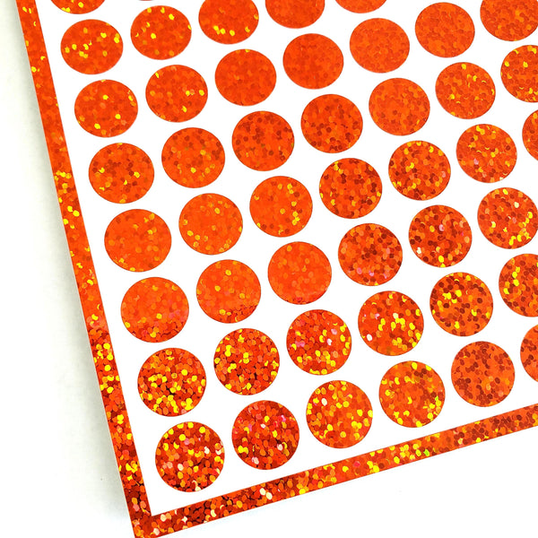 Orange Dot Stickers, set of 95 Sparkly Glitter Dots for Bullet Journaling, Scrapbooks and Crafts. 1/2 inch dots.