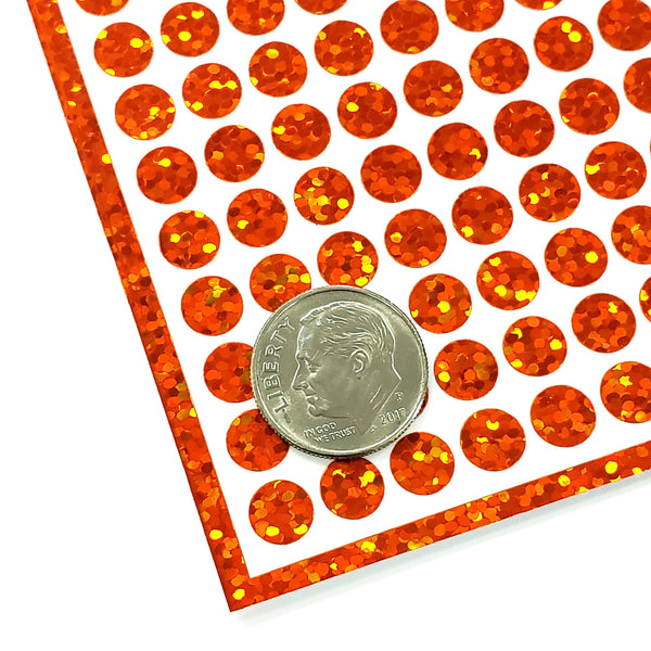 Orange Dot Stickers, 1/4 inch Sparkly Glitter Dots for Bullet Journaling, Scrapbooks and Crafts.