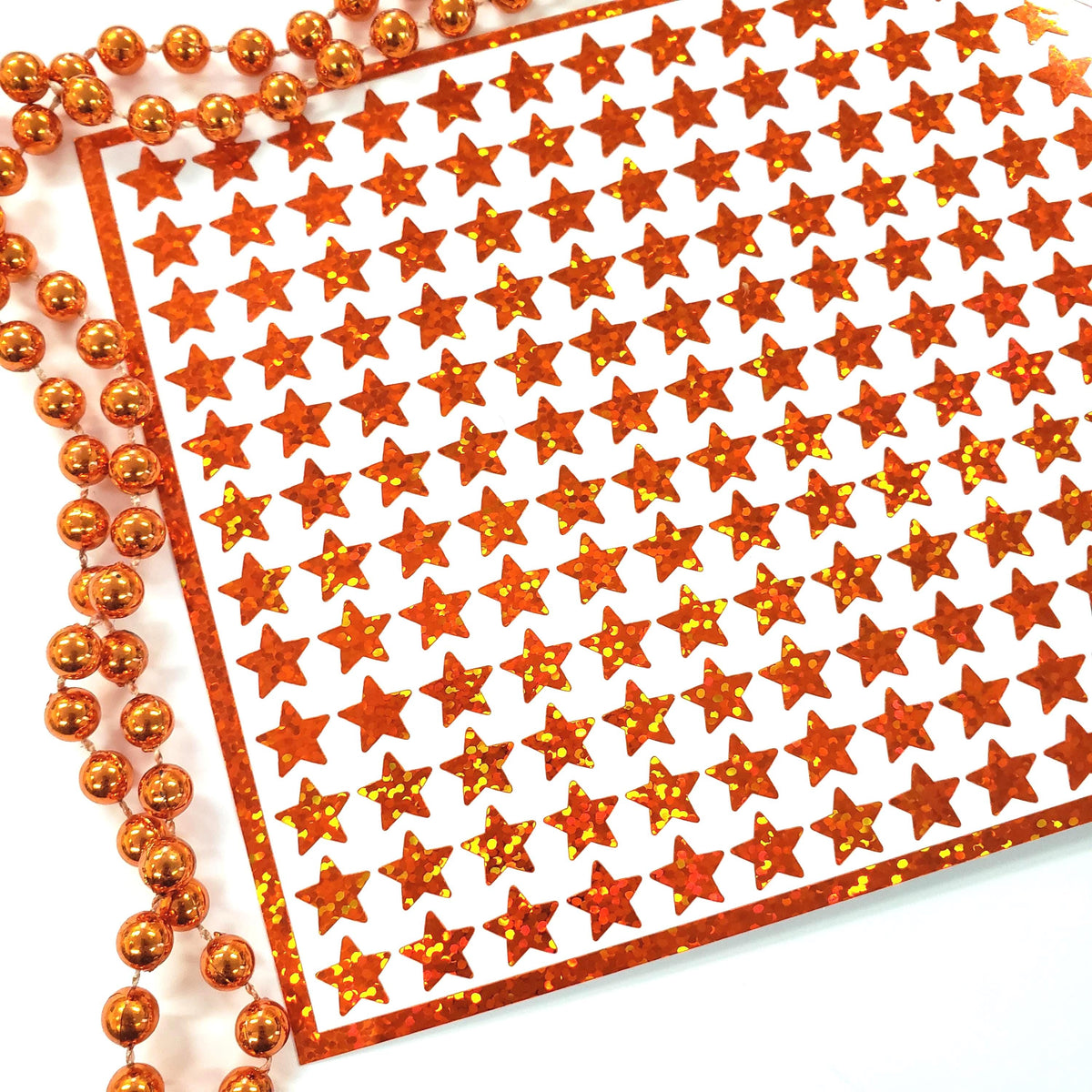 Orange Stars Sticker Sheet, set of 192 small sparkly orange star vinyl decals for teachers, planners, notecards, goal charts and journals