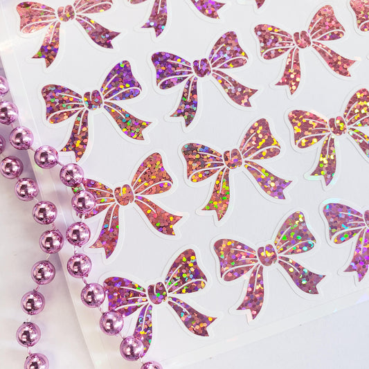 Pink Glitter Bow Stickers – set of 20 Coquette Aesthetic Bows for Scrapbooking, Journals, Baby Shower, Gender Reveal.
