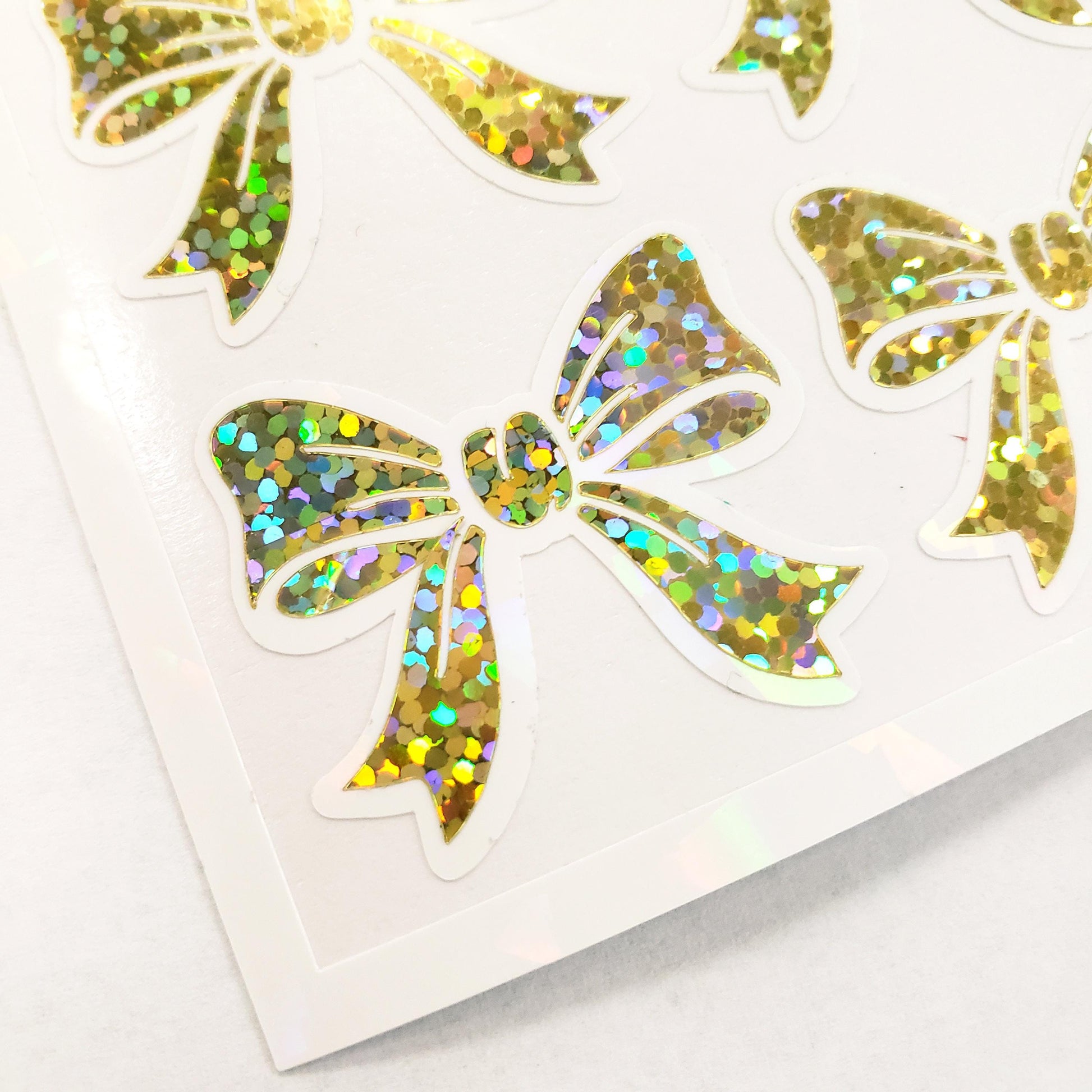 Gold Glitter Bow Stickers – set of 20 Sparkly Gold Bows for Holiday Card Envelopes, Scrapbooking, Journals, Gift Tags.