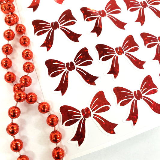 Red Glitter Bow Stickers – set of 20 Sparkly Bows for Christmas and Birthday Card Envelopes, Scrapbooking, Journals, Gift Tags.