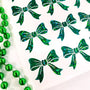 Dark Green Bow stickers. Set of 20 individual green sparkly bows with white outline.