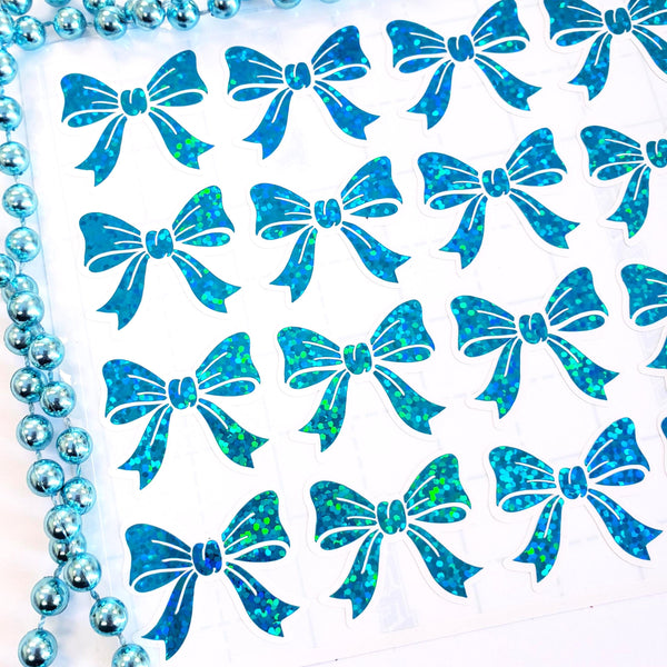 Turquoise glitter bow stickers