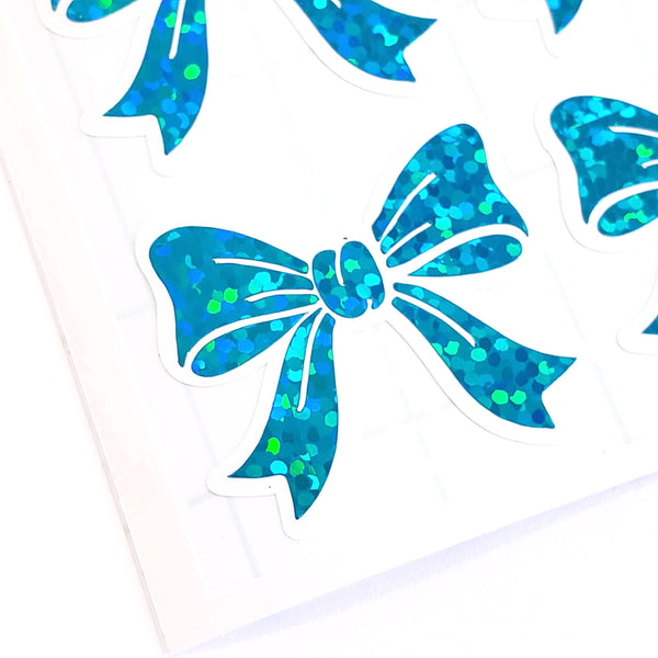 Turquoise Glitter Bow Stickers