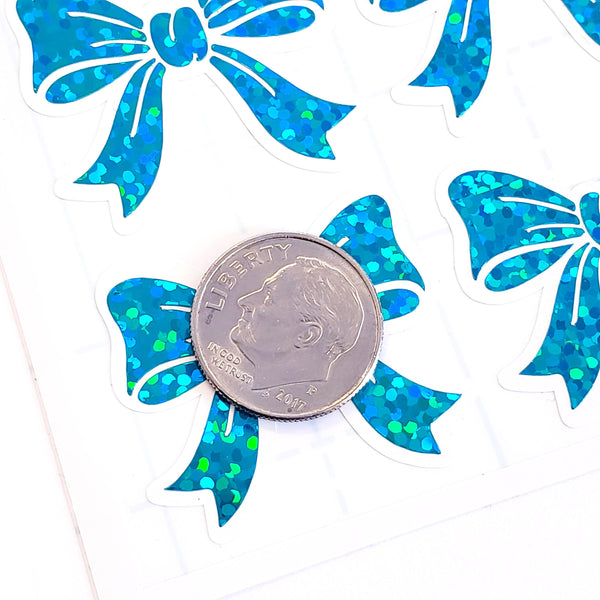 Turquoise Glitter Bow Stickers