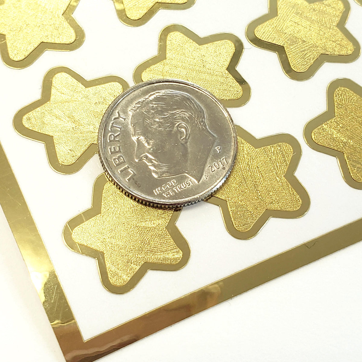 Gold Star Stickers, set of 70 small golden metallic kawaii stars for cards, envelopes, invitations, laptops and crafts.