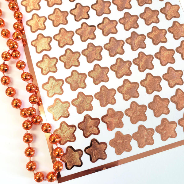 Copper Star Stickers, set of 70 small metallic kawaii stars for cards, envelopes, invitations, laptops and crafts.