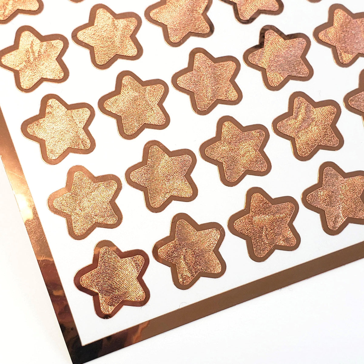 Copper Star Stickers, set of 70 small metallic kawaii stars for cards, envelopes, invitations, laptops and crafts.