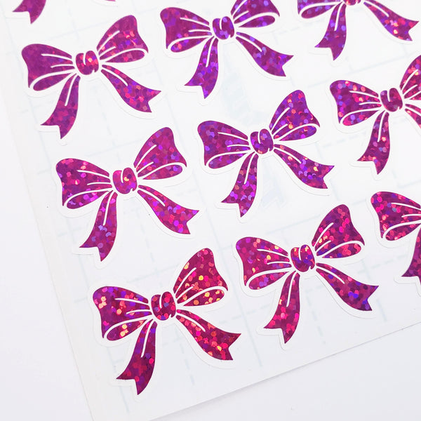 Hot Pink Bow Stickers – set of 20 Coquette Aesthetic Sparkly Bows for Envelopes, Notecards, Scrapbooking and Journals.