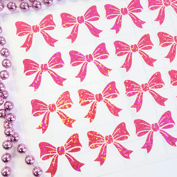 Bright Pink Bow Stickers, set of 20