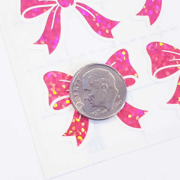 Bright Pink Bow Stickers, set of 20