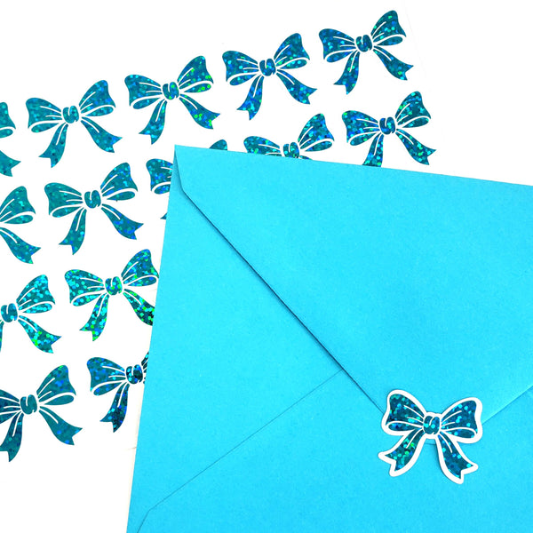 Turquoise Glitter Bow Stickers