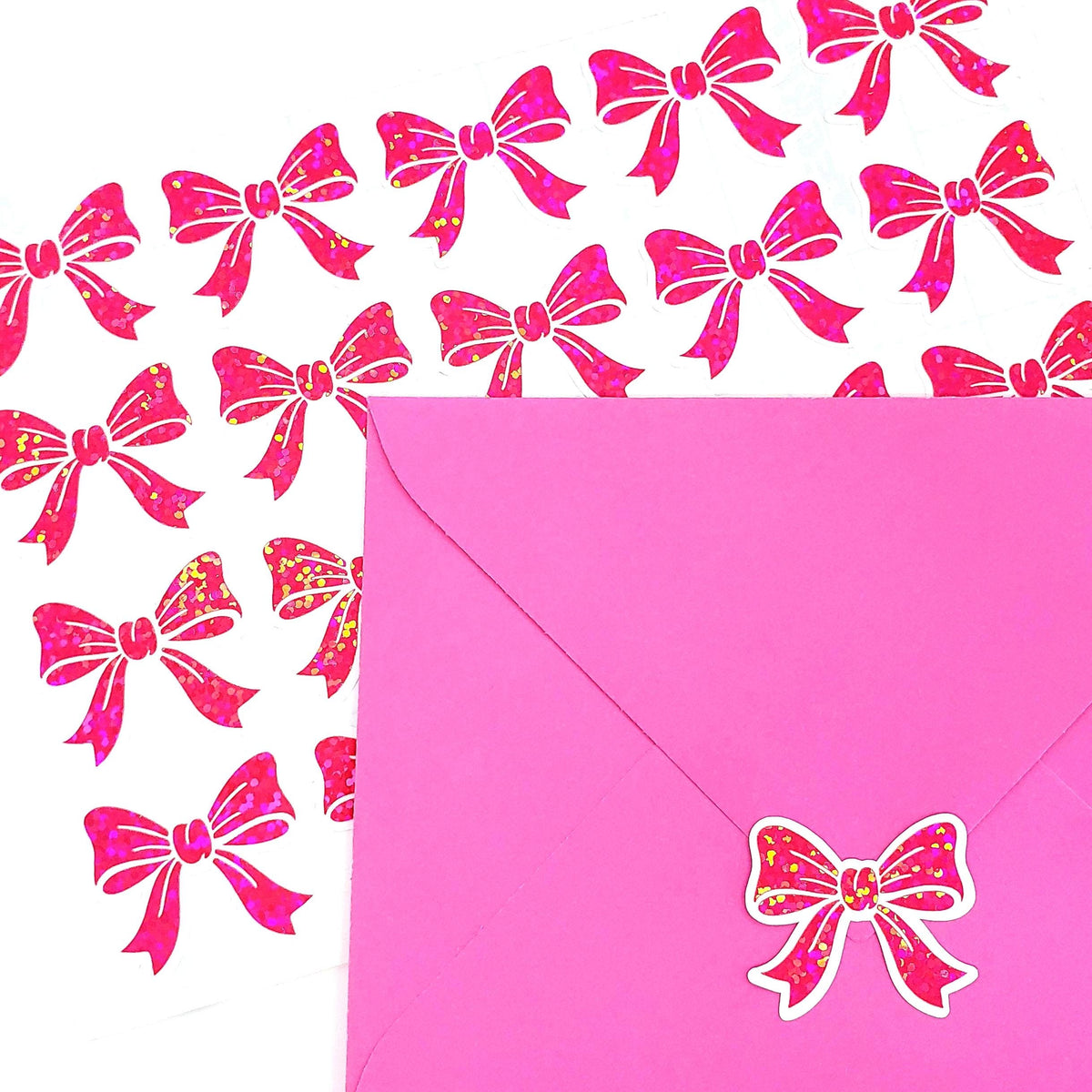 Bright Pink Bow Stickers, set of 20