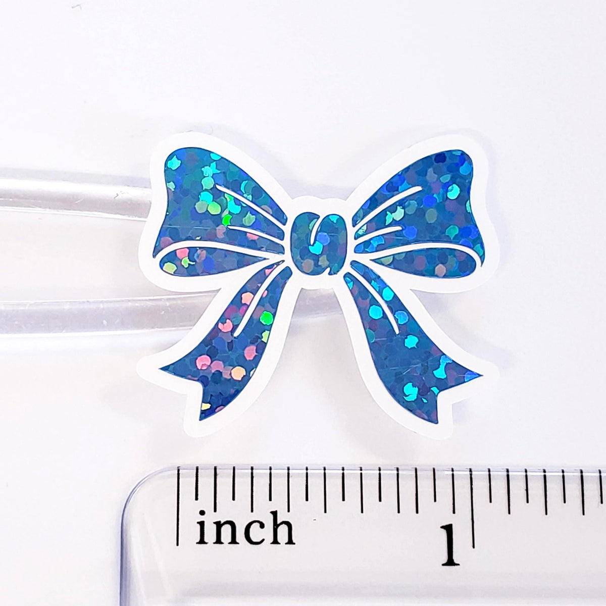 Light Blue Bow Stickers, set of 20 Sparkly Ribbon Vinyl Decals, craft supply for scrapbooking, baby boy gender reveal.